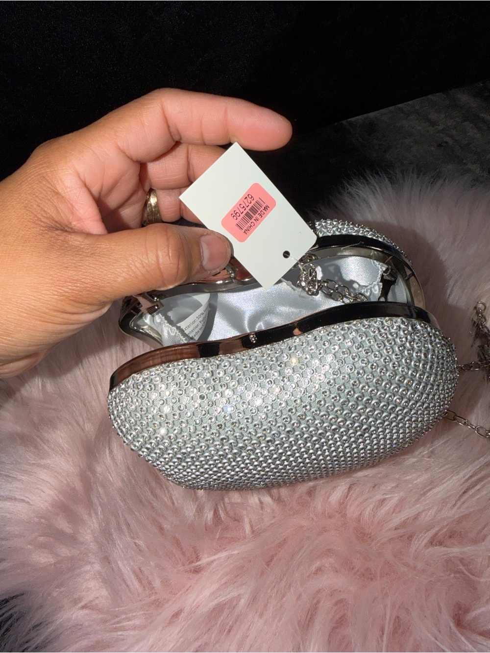 Silver Crystal Embellished Evening Clutch - Women Bags